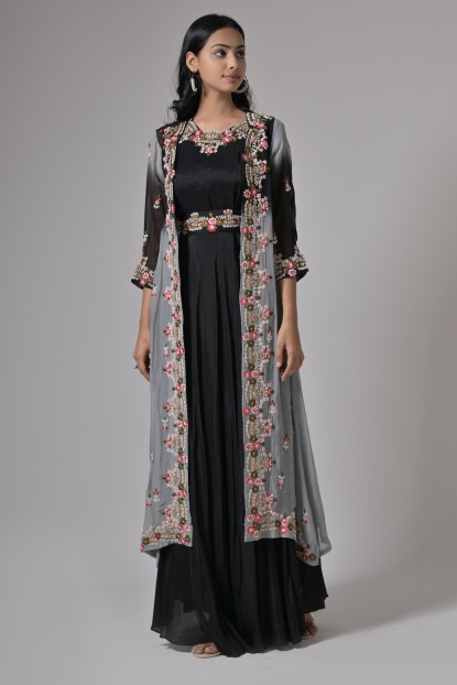 Dola Silk Black Embroidered Gown with Jacket